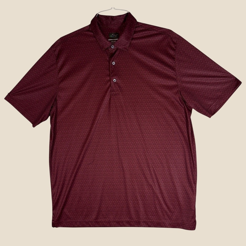 Greg Norman Play Dry Mens XL Burgundy Geometric Print Golf Polo Shirt Maroon